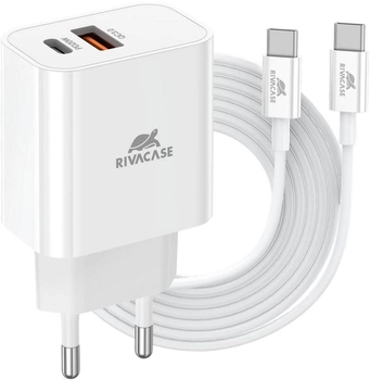 Ładowarka do telefonu Rivacase 20W USB-A/USB Type-C Quick Charge 3.0 White (PS4102WD4WHITE)
