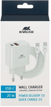Зарядний пристрій для телефону Rivacase 20W USB-A/USB Type-C Quick Charge 3.0 White (PS4102WD4WHITE)