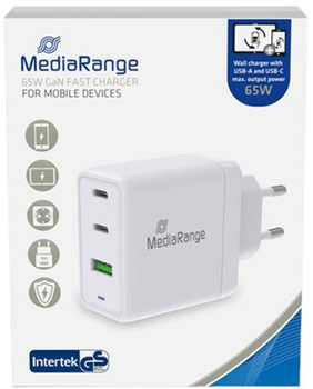 Зарядний пристрій Mediarange USB/2xUSB-C 65W/FAST White (MRMA116)
