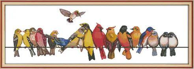 Набор для вышивания по нанесённой на канву схеме "The Birds Gathered". AIDA 14CT printed 90*34 см
