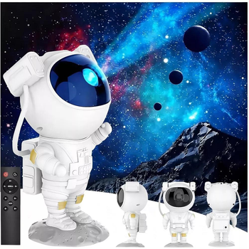 Ночник проектор портативный Astronaut Star Light (пульт управления, 5В/1А, игрушка, космос, галактика) - Белый