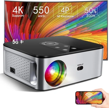 Мультимедійний проектор HORLAT T02 Full HD WiFi Bluetooth з динаміками