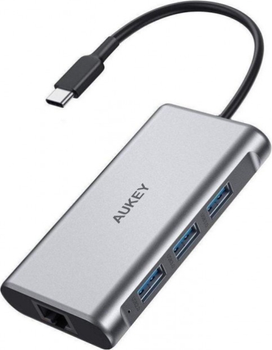 Алюмінієвий Хаб USB-C 8в1 RJ45 Ethernet 10/100/1000Mbps 3xUSB 3.1 HDMI 4k при 30Hz SD i micro SD USB-C Power Delivery 100W (5902666661678)