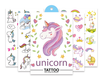 Временное переводное тату Unicorn Единорог Chuangmei татуировка для детей 4 листа (AN)26362