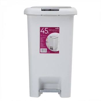 Відро для сміття 45 л з кришкою та педаллю пластикове MVM BIN-01 45L GRAY