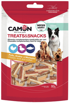Ласощі для собак Camon зі шматками курки качки та тріски 3 см 80 г (88019808224442)