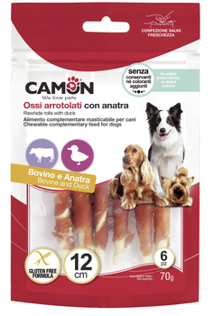 Ласощі для собак Camon Рулети з коров'ячої шкіри з качкою 70 г (8019808187662)