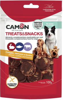 Ласощі для собак Camon Treats and Snacks Монети з кролика та тріски 100 г (8019808218724)