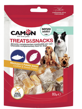 Ласощі для собак Camon Treats and Snacks Шкіра тріски з бататом 80 г (8019808176321)