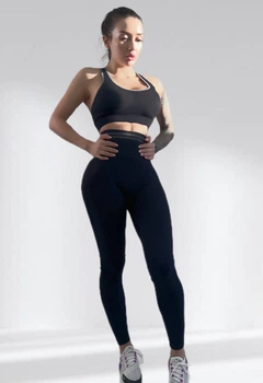 Костюм для фітнесу жіночий LILAFIT комплект лосіни пуш ап та топ чорний у рубчик M (LFS000060)