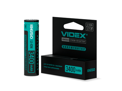 Аккумулятор литий-ионный 18650-Р (защита) 3400mAh color box/1шт Videx