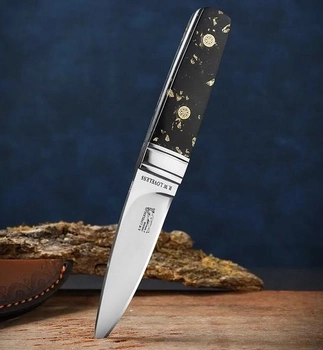 Нож туристический нескладной R. W. Loveless Marble M390 (длинна 175 мм, в кожаном чехле)