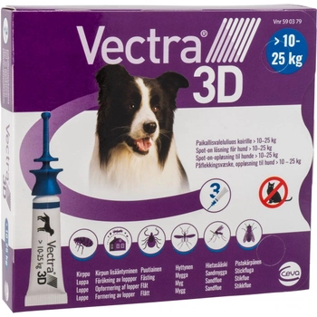 Краплі від бліх і кліщів Ceva Vectra 3D Spot On Solution для собак 10-25 кг 3 шт (3411113012694)
