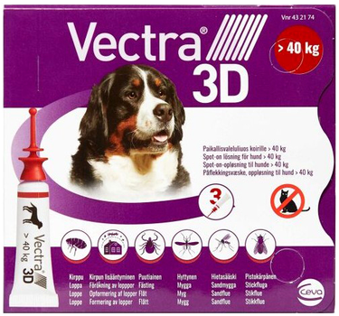 Краплі від бліх і кліщів Ceva Vectra 3D Spot On Solution для собак 40 кг 3 шт (3411113012717)