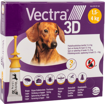Краплі від бліх і кліщів Ceva Vectra 3D Spot On Solution для собак 1.5-4 кг 3 шт (3411113012670)