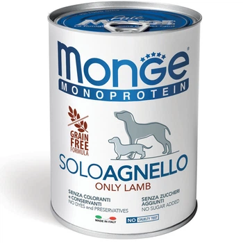 Консервований корм Monge Monoprotein Dog Solo Agnello - монопротеїновий паштет з ягням для собак 400 г (70014236)