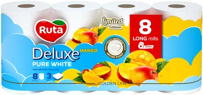 Туалетний папір Ruta Pure White Манго 3 шари 8 рулонів (4820202896531)