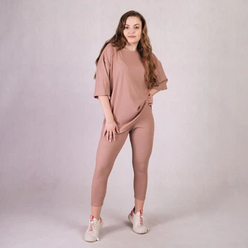 Костюм женский футболка с леггинсами рубчик Tina TN-2134 44-48 бежевый