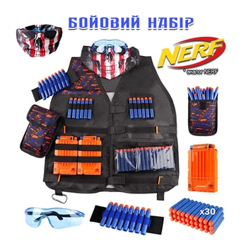 Боевой набор V-max для оружия Nerf, 30 мягких пуль, жилет, напульсник, очки, подсумок для пуль, маска-бафф, магазин на 6 пуль