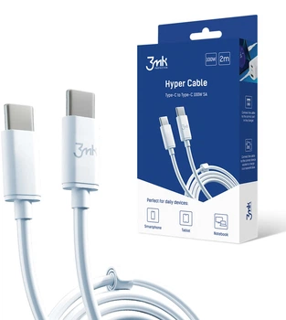 Кабель 3mk Hyper | Type-C to Type-C | 100 Вт | 2 м | Белый | (5903108464543)