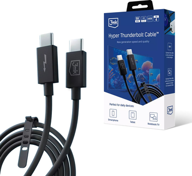 Кабель 3mk Hyper | Thunderbolt | Type-C to Type-C | 240 Вт | 1 м | Чорний | (5903108515139)
