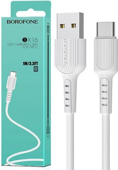 Интерфейсный кабель Borofone BX16 3A USB - TypeC 1m White (35089)