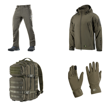 M-tac комплект Shoft Shell куртка з підстібкою, штани тактичні, рукавички, рюкзак олива 2XL