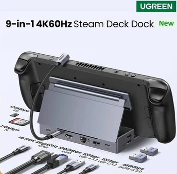 Док-станция Ugreen 9в1 100W для Steam Deck|Asus ROG|Nintendo (HDMI 4K/RJ45/USB-A/SD/TF/ USB-C 100W)