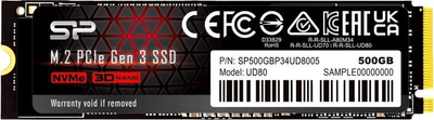 SSD диск Silicon Power UD80 500GB M.2 2280 NVMe PCIe 3.0 x4 3D NAND (TLC) (SP500GBP34UD8005)
