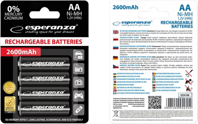 Аккумулятори Esperanza NI-MH AA 2600 mAh 4шт. черные(5901299922552)