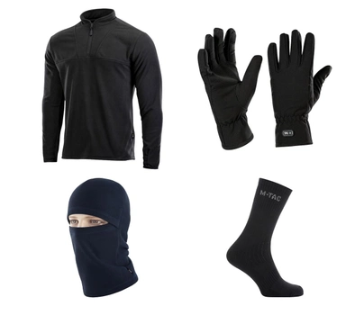 M-tac комплект зимняя балаклава, перчатки, носки, кофта тактическая чёрные XS