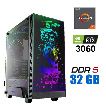 Игровой ПК Tower / AMD Ryzen 5 7500F (6 (12) ядер по 3.7 - 5.0 GHz) / 32 GB DDR5 / 1000 GB SSD M.2 / nVidia GeForce RTX 3060, 12 GB GDDR6, 192-bit / 700W
