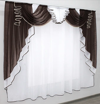 Кухонный ламбрекен VR-Textil № 107к с тюлью венге с белым 200х170 см (50-961)