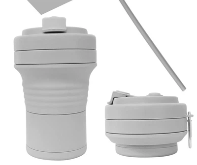 Складна Чашка 550 Мл, Eco Cup З Карабіном І Трубочкою, Сіра