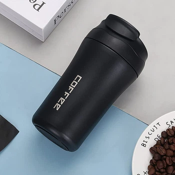 Металлическая термочашка с трубочкой Coffee 400 мл - черная