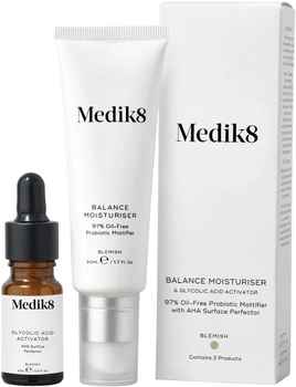 Zestaw do pielęgnacji twarzy Medik8 Balance Moisturiser with Glycolic Acid Activator Krem do twarzy 50 ml + Serum do twarzy 10 ml (818625024468)