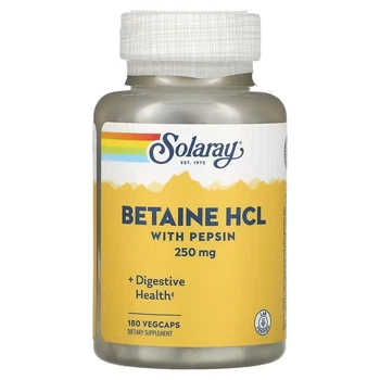 Solaray Бетаїн гідрохлорид з пепсином, Betaine HCl 250 мг - 180 капсул (076280048162)