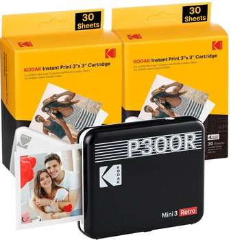 Фотопринтер Kodak Mini 3 Retro Чорний 3 x 3 + 60 аркушів (0192143003380)