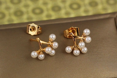 Серьги гвоздики Xuping Jewelry гроздь с жемчужинками 12 мм золотистые