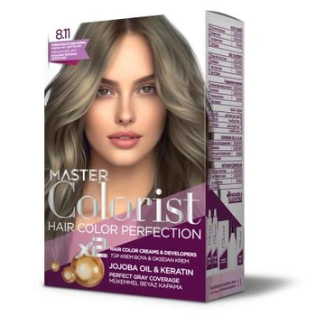 Фарба Master Colorist для волосся 8.11 Інтенсивний попелястий світло-русий 2x50 мл+2x50 мл+10 мл