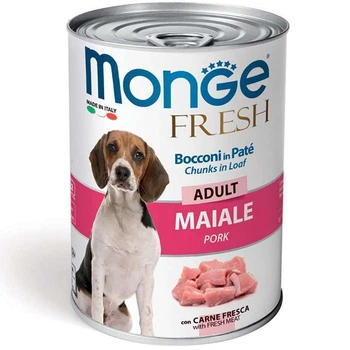 Консервированный корм Monge Fresh Dog Pork со свининой для взрослых собак всех пород кусочки в паштете 400г