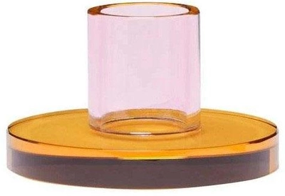 Świecznik Hübsch Astra szklany różowo - pomarańczowy 7 cm (5712772129982)