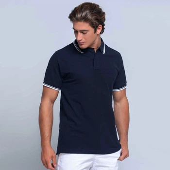 Чоловіча сорочка-поло JHK POLO REGULAR CONTRAST, темно-синя футболка поло, з контрастними полосами, розмір XL