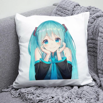 Плюшева подушка Міку Хацуне Hatsune Miku вокалоид принт №2 квадрат 35х35 см біла