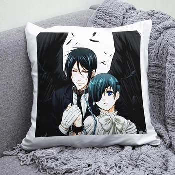 Плюшевая подушка Сиэль и Себастьян Темный дворецкий Black Butler anime квадрат 35х35 см белая