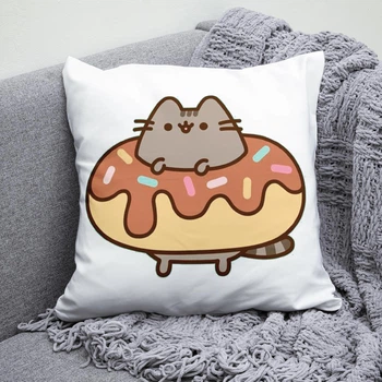 Плюшевая подушка Пушин Pusheen пончик квадрат 35х35 см белая
