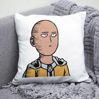 Плюшевая подушка Ванпанчмен One Punch Man anime принт №2 квадрат 35х35 см белая