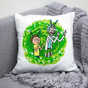 Плюшевая подушка Рик и Морти Rick and Morty квадрат 35х35 см белая