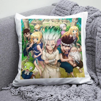 Плюшевая подушка Доктор Стоун Dr. Stone anime квадрат 35х35 см белая