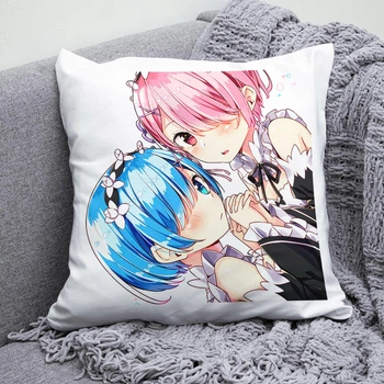 Плюшевая подушка Резеро Re Zero anime квадрат 35х35 см белая